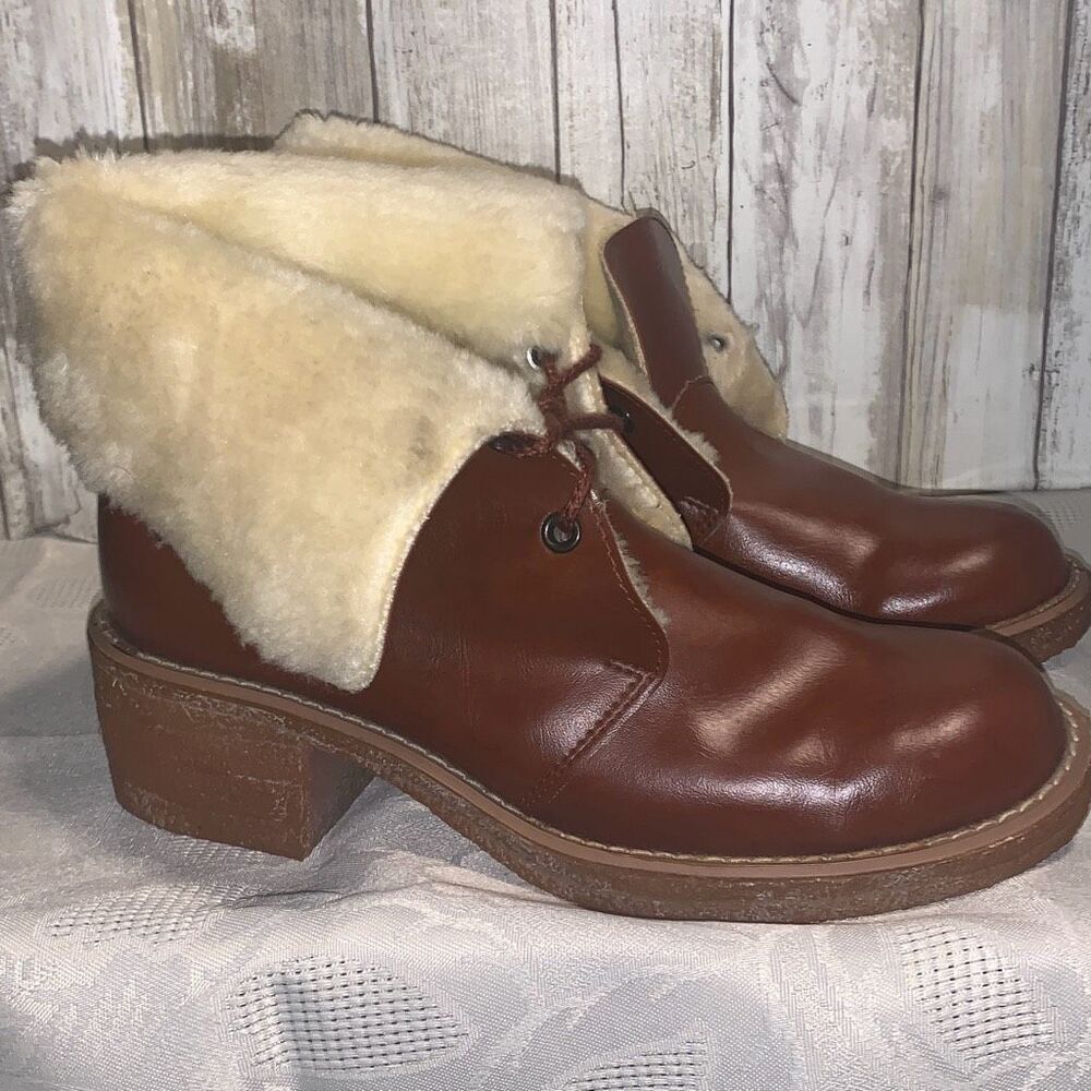 NWOT Vintage Sears Cognac Brown Shearling Boots Women’s Size 8.5‎ B - Picture 10 of 15